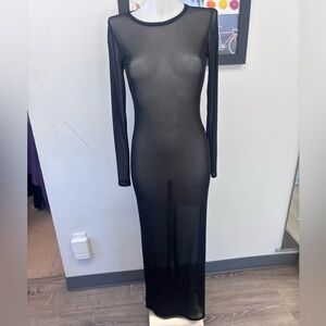 Black Mesh Long Sleeve Dress